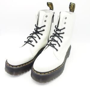 NEW  Dr Martens Women's 6 JADON  White Leather Platform Lace Up Boots Side Zip